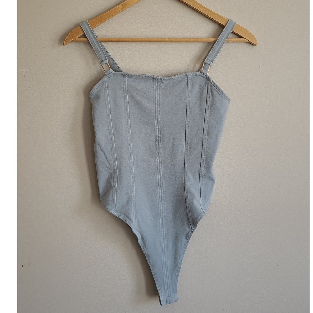 H&M Womens Light Blue Corset Style Seamed Thong Bodysuit Size Small